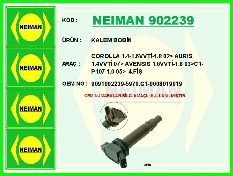 Ateşleme Bobini Peugeot P107 2014 P108 2014 Citroen C1 2014 1.0 Vti 1KR / Toyota COROLLA 1.4L 1.6L 4ZZ - FE 3ZZ - FE ZZE112 ZZE120 ZZE121 Vvti 2002-2006 Avensis 1.6L 3ZZFE ZZT251 Vvti 2003-2008 4 Soketli