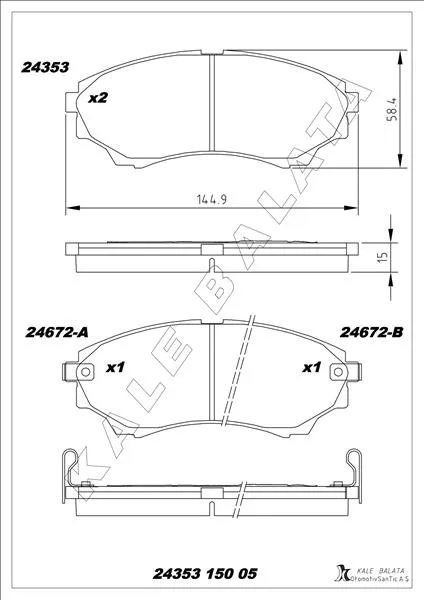 On Fren Balatası Mazda 4 4 B 2500 Ranger 2002-2006 2.5TD / 3.0TD 2006-2012