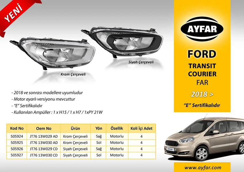 Far Komple Sağ Siyah Çerçeveli Ford TRANSIT Courier 2018