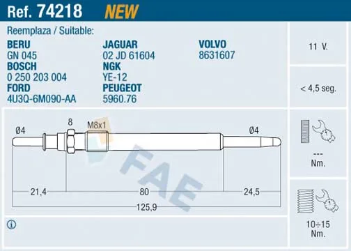 Kızdırma Bujisi 11V Volvo S60 1 384 2.4 D 2001-2010 S80 1 184 2.4 D 2001-2006 V70 2 285 2.4 D 2001-2008