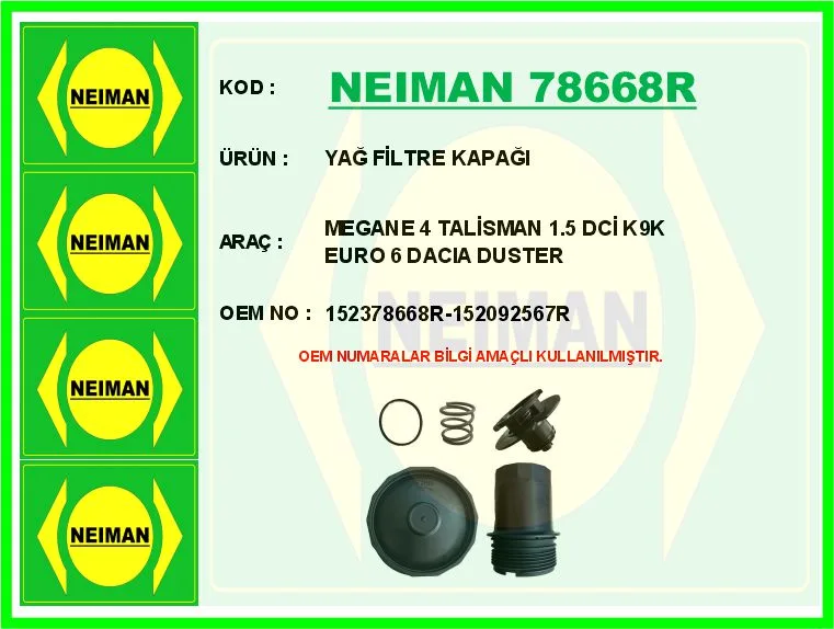 Yag Filtre Kapagı Renault Clio 5 Duster 2 Kangoo 4 Lodgy Symbol 2 Megane 4 TRAFIC 3 1.5DCİ K9K 2.0DCİ M9R Euro 6