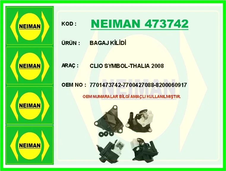 Bagaj Kilidi Renault Clio Symbol 2001-2008 Symbol 2008 Clio 2 1998-2005 Motorsuz