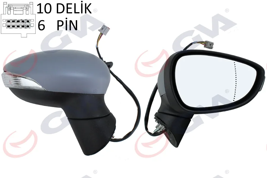 Diş Dikiz Aynası Sağ Ford Fiesta 2013 Elektrikli Isıtmalı Astarlı 10 DELİK-6 Pin 6 Fiş VM-6326EHPAR