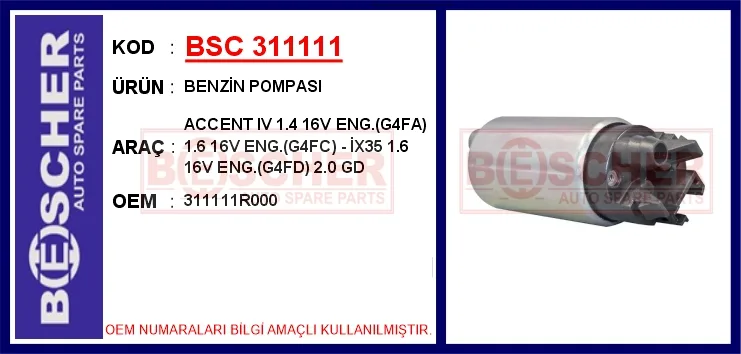 Benzin Pompası Tek ACCENT 4 1.4 16V İX35 1.6 16V 2.0 GD