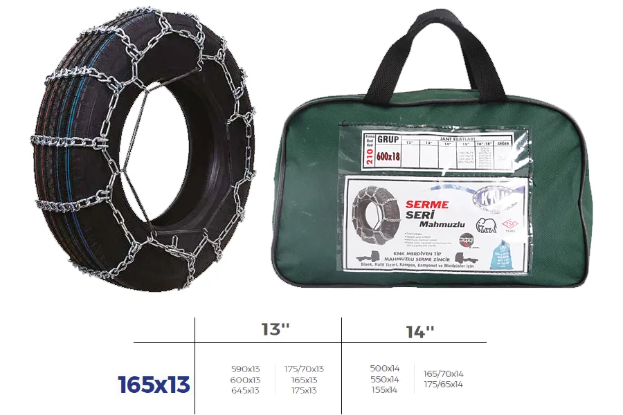 Patinaj Zinciri Binek ve Hafif Tic.araç Serme 2013-2014 Jant 590X13 Zincir Ebatları İçin Resime Bakınız