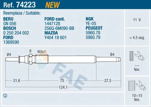 Kızdırma Bujisi P107-P206-P207-P307-P308-P407-P508-P607-P2008-P3008-P5008-PARTNER - BERLINGO - EXPERT - Bı Pper - Jumpy - NEMO - C1-C2-C3-C5-C6-C8-XSARA - C - Max 2003 Focus 2 2004 1.4-1.6 HDI - Tdci Geçmeli Tip