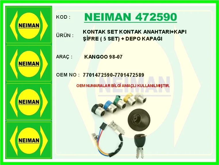 Kontak Set Kontak Anahtarı Kapı Şifre 5 Set Depo Kapağı Kangoo 1998-2007