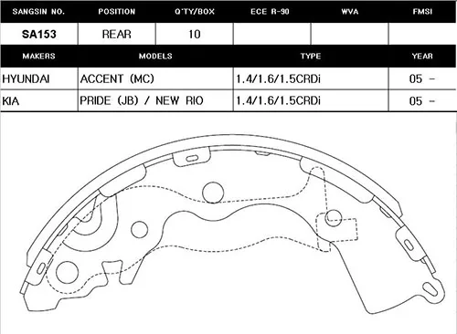 Arka Kampana Pabuç Balata Hyundai ACCENT Era 1.5L CRDİ Dizel 2006-2010 1.4L G4EE Benzinli 2006-2010 1.6L Benzinli 16V DOHC 2006-2010 ABS Siz Araçlar İçin