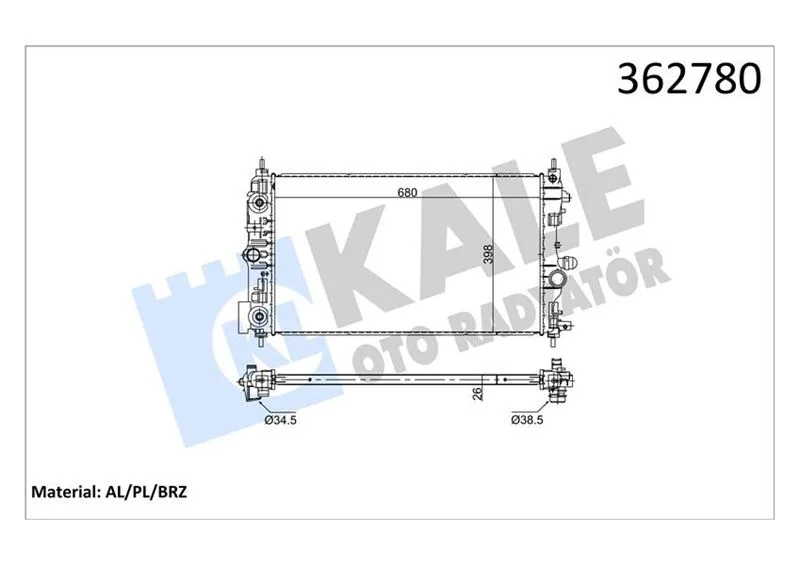 Radyatör Opel ASTRA J 1.7-2.0CDTI 2009-2015-Zafira C 2.0CDTI 2011 Cascada - Chevrolet CRUZE 1.7TD 2012 Otomatik Vites BR Azıng 680X398X26 Su Radyatörü