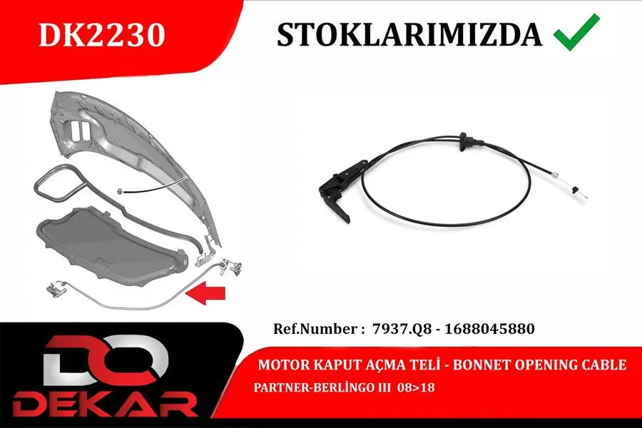 Motor Kaput Açma Teli PARTNER - BERLINGO 3 2008-2018
