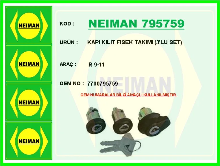 Kapi Kilit Fısek Takimi 3 Lu Set R 9-11