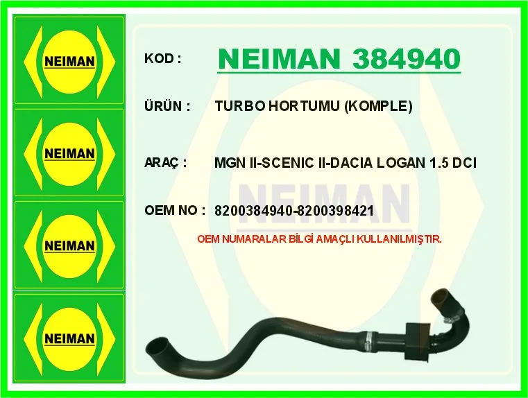 Turbo Hortumu Renault Turbo Hortumu Komple Megane 2 2002 Scenic 2 2002 Dacia Logan 2006 1.5DCİ